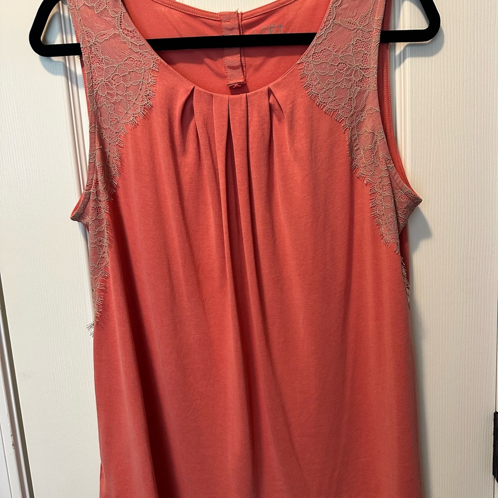 LOFT Coral Top with Lace Detail